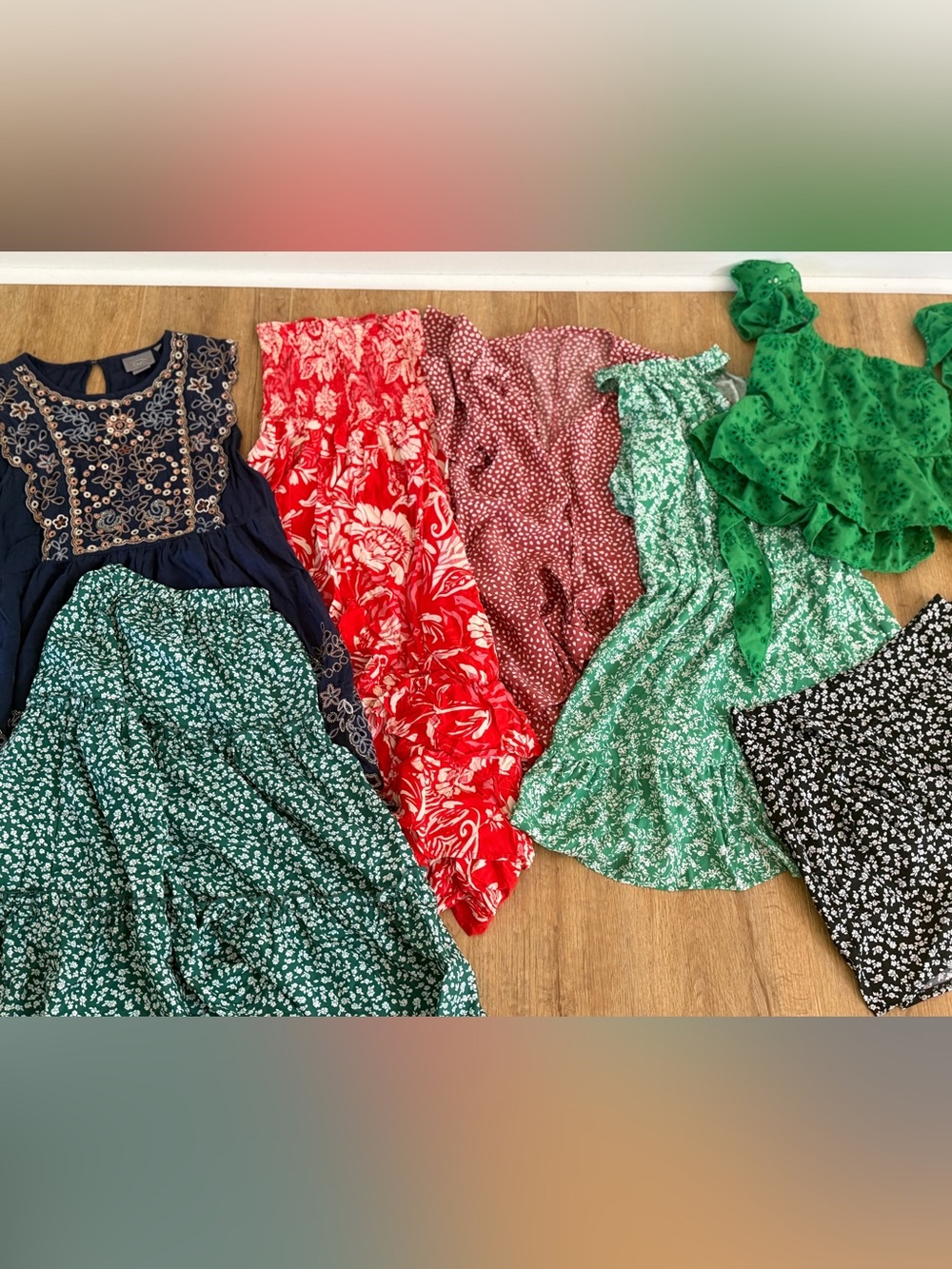 Mixed Floral Maxi Sundresses and skirts - Red, Green, Burgundy, Navy size Small